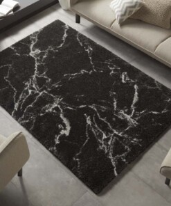 Hoogpolig vloerkleed marble Mayrin - zwart/crème - sfeer