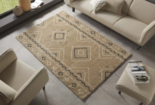 Hoogpolig vloerkleed Disa - Beige - sfeer