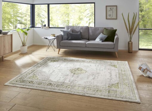 Modern vloerkleed Canela - zilver/groen - sfeer