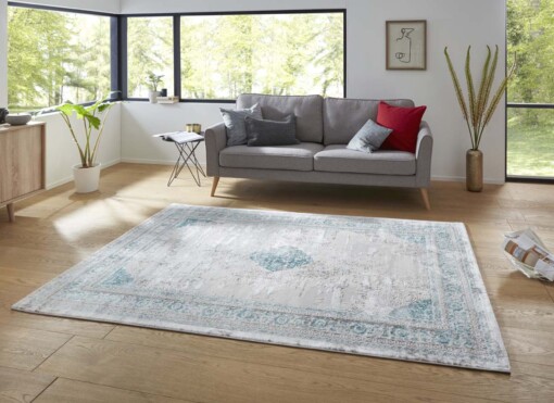 Modern vloerkleed Canela - zilver /Turquoise - sfeer