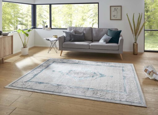 Modern vintage vloerkleed Alba - zilver/turquoise - sfeer