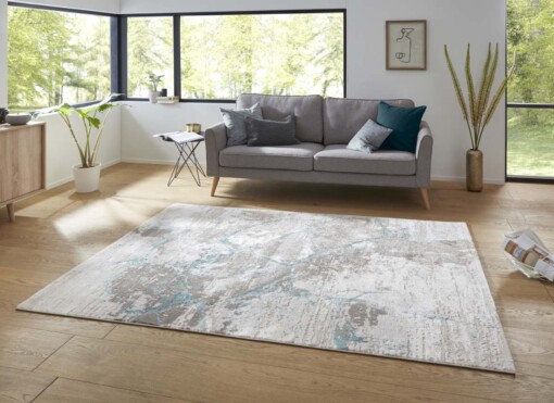 Modern vloerkleed Dayron - zilver/turquoise - sfeer