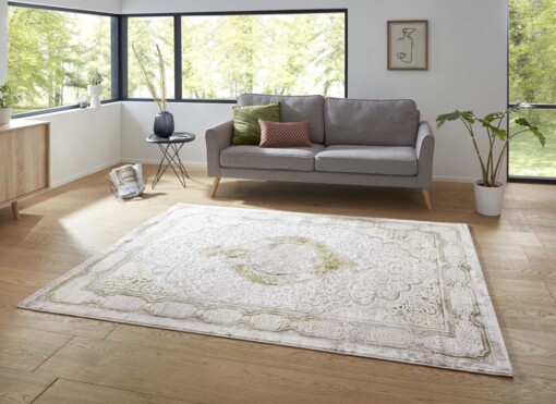 Modern oosters vloerkleed Alain - zilver/groen - sfeer