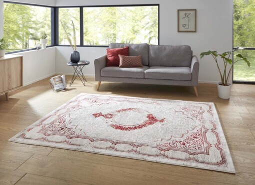 Modern oosters vloerkleed Alain - zilver/rood - sfeer