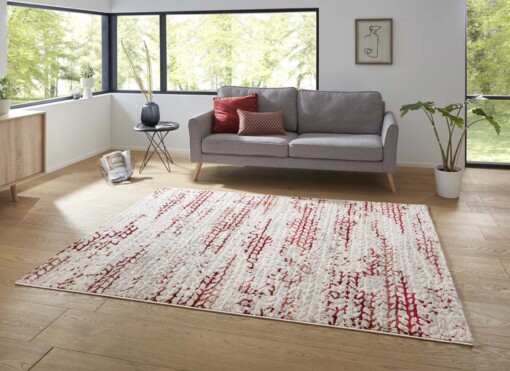 Modern vloerkleed Delio - zilver/rood - sfeer