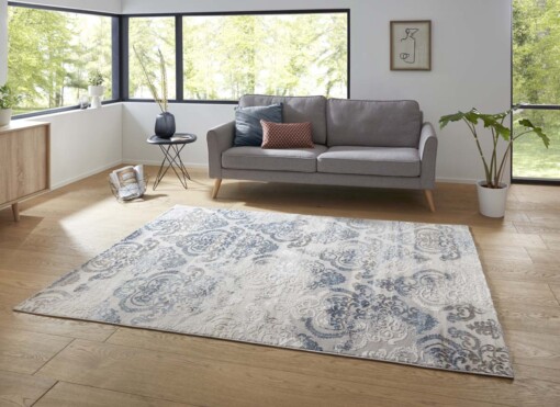 Modern vloerkleed Favio - zilver/donkerblauw - sfeer