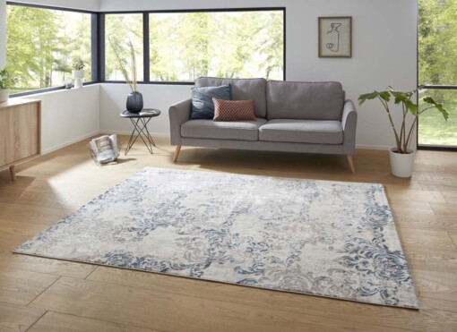 Modern vloerkleed Izan - zilver/donkerblauw - sfeer
