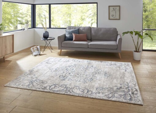 Modern vloerkleed Jenaro - zilver/donkerblauw - sfeer