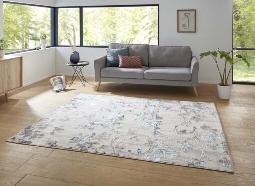 Modern vloerkleed Maceo - zilver/turquoise - sfeer