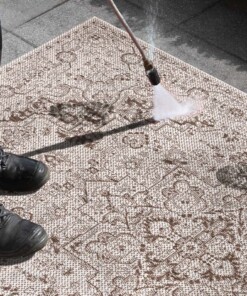 Binnen & buiten vloerkleed vintage Malaga - crème/lichtbruin - close up materiaal, thumbnail Binnen & buiten vloerkleed vintage Malaga - crème/lichtbruin - close up materiaal, thumbnail