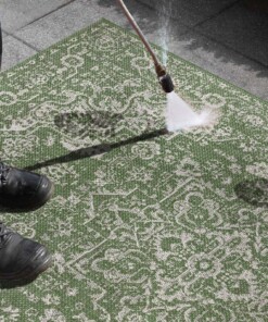 Binnen & buiten vloerkleed vintage Malaga -groen/crème - close up materiaal, thumbnail Binnen & buiten vloerkleed vintage Malaga -groen/crème - close up materiaal, thumbnail