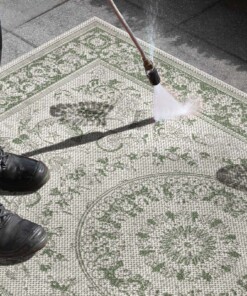 Binnen & buiten vloerkleed vintage Sevilla - crème/groen - close up materiaal, thumbnail