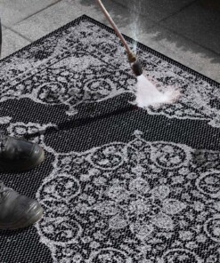 Binnen & buiten vloerkleed vintage Edinburgh - zwart/crème - close up materiaal, thumbnail