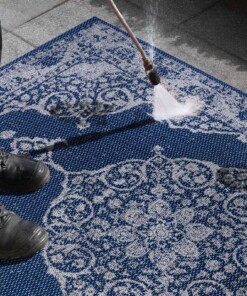 Binnen & buiten vloerkleed vintage Edinburgh - blauw/crème - close up materiaal, thumbnail Binnen & buiten vloerkleed vintage Edinburgh - blauw/crème - close up materiaal, thumbnail