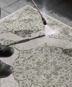 Binnen & buiten vloerkleed vintage Edinburgh - crème/groen - close up materiaal, thumbnail