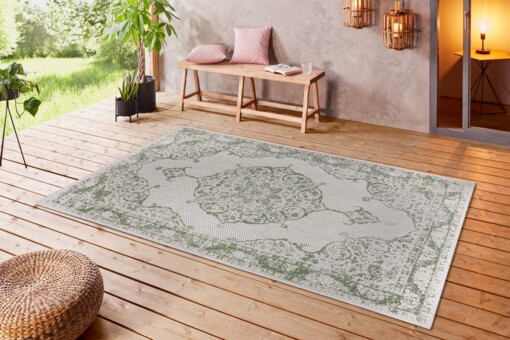 Binnen & buiten vloerkleed vintage Edinburgh - crème/groen - sfeer