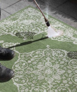 Binnen & buiten vloerkleed vintage Edinburgh - groen/crème - close up materiaal, thumbnail Binnen & buiten vloerkleed vintage Edinburgh - groen/crème - close up materiaal, thumbnail