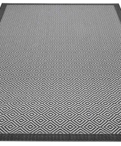 Binnen & buiten vloerkleed ruiten Oslo - zwart/crème - overzicht schuin, thumbnail