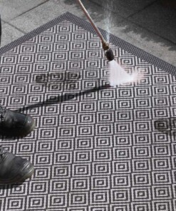 Binnen & buiten vloerkleed ruiten Oslo - zilver/crème - close up materiaal, thumbnail