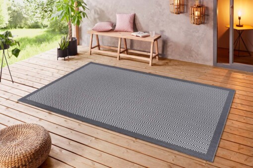 Binnen & buiten vloerkleed ruiten Oslo - zilver/crème - sfeer