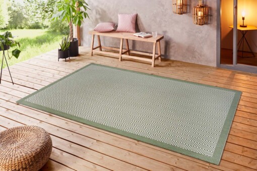 Binnen & buiten vloerkleed ruiten Oslo - groen/crème - sfeer