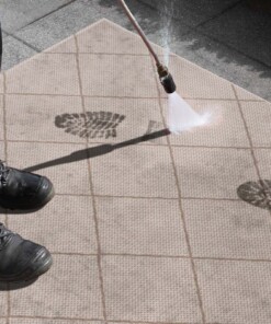 Binnen & buiten vloerkleed ruiten Parijs - crème/lichtbruin - close up materiaal, thumbnail