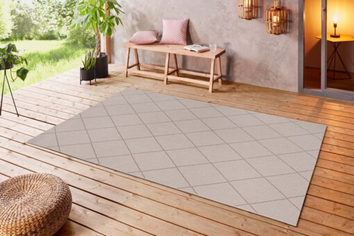 Binnen & buiten vloerkleed ruiten Parijs - crème/lichtbruin - sfeer