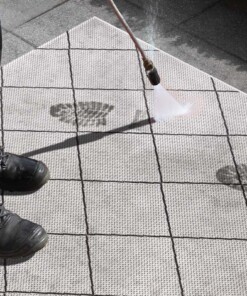 Binnen & buiten vloerkleed ruiten Parijs -  crème/zwart - close up materiaal, thumbnail