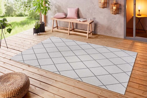 Binnen & buiten vloerkleed ruiten Parijs -  crème/zwart - sfeer