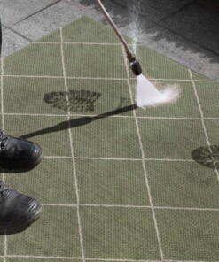 Binnen & buiten vloerkleed ruiten Parijs - groen/crème - close up materiaal, thumbnail