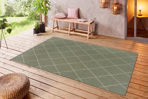 Binnen & buiten vloerkleed ruiten Parijs - groen/crème - sfeer