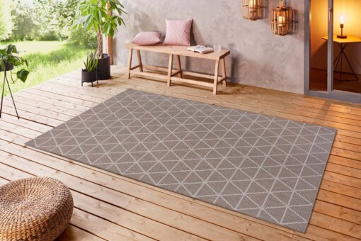 Binnen & buiten vloerkleed Geo -  crème/lichtbruin - sfeer