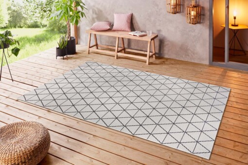 Binnen & buiten vloerkleed Geo -  crème/zwart - sfeer