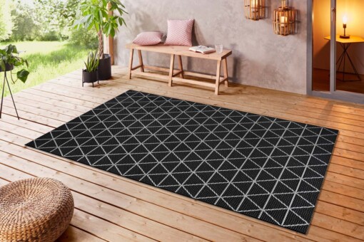 Binnen & buiten vloerkleed Geo -  zwart/crème - sfeer