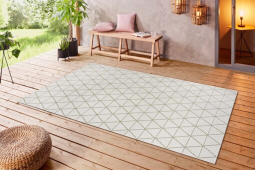 Binnen & buiten vloerkleed Geo -  crème/groen - sfeer