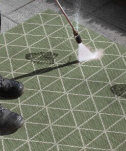 Binnen & buiten vloerkleed Geo -  groen/crème - close up materiaal, thumbnail