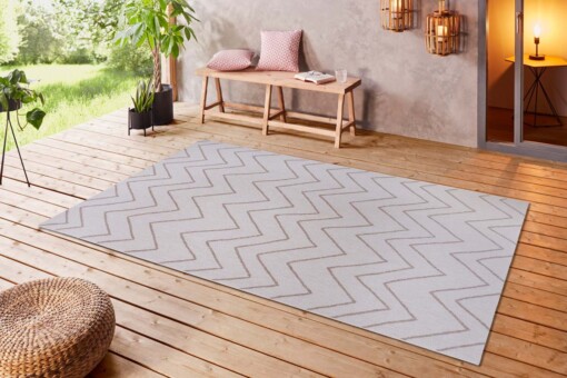 Binnen & buiten vloerkleed zigzag Venetië - crème/lichtbruin - sfeer