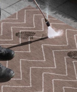 Binnen & buiten vloerkleed zigzag Venetië - lichtbruin/crème - close up materiaal, thumbnail