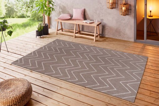 Binnen & buiten vloerkleed zigzag Venetië - lichtbruin/crème - sfeer