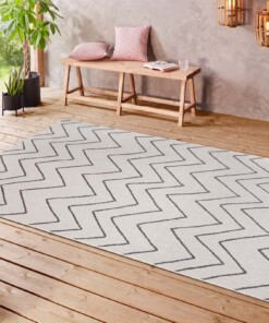 Binnen & buiten vloerkleed zigzag Venetië - crème/zwart - sfeer