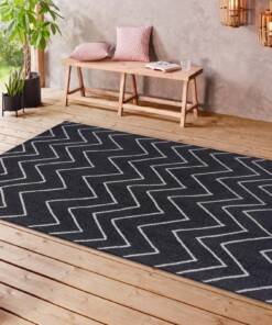 Binnen & buiten vloerkleed zigzag Venetië - zwart/crème - sfeer