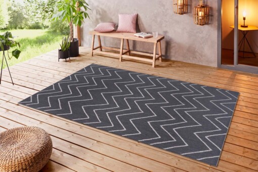 Binnen & buiten vloerkleed zigzag Venetië - grijs/zilver - sfeer
