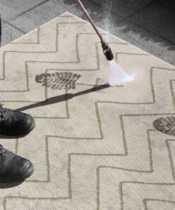 Binnen & buiten vloerkleed zigzag Venetië - crème/groen - close up materiaal, thumbnail Binnen & buiten vloerkleed zigzag Venetië - crème/groen - close up materiaal, thumbnail