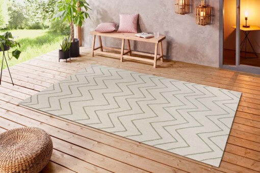 Binnen & buiten vloerkleed zigzag Venetië - crème/groen - sfeer