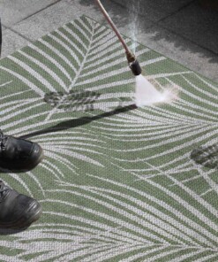 Binnen & buiten vloerkleed Tropical leaf - groen/crème - close up materiaal, thumbnail