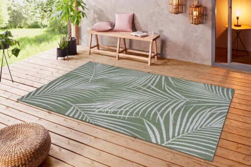 Binnen & buiten vloerkleed Tropical leaf - groen/crème - sfeer