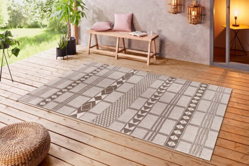 Binnen & buiten vloerkleed Boho - lichtbruin/crème - sfeer