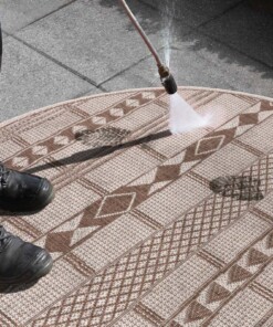 Rond binnen & buiten vloerkleed Boho - lichtbruin/crème - close up materiaal, thumbnail