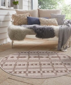 Rond binnen & buiten vloerkleed Boho - lichtbruin/crème - sfeer