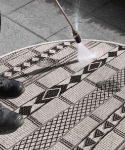 Rond binnen & buiten vloerkleed Boho - zwart/crème - close up materiaal, thumbnail